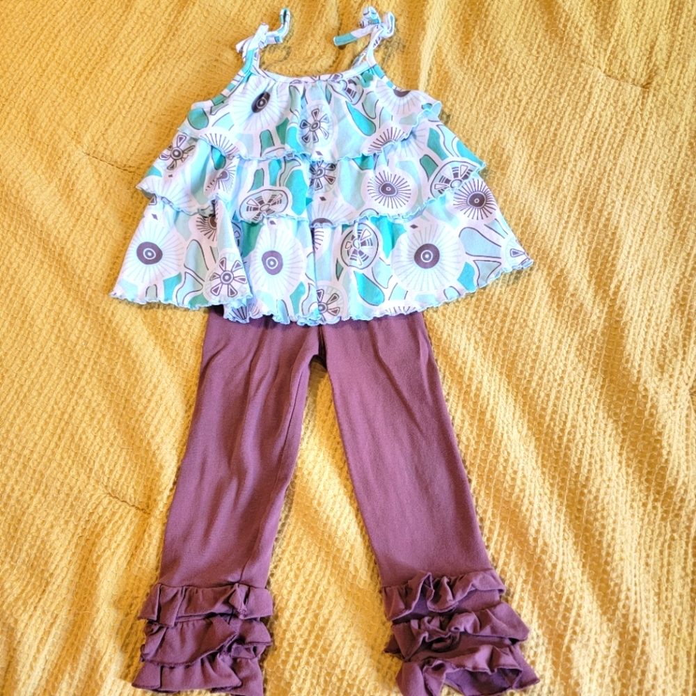 Tara Collection Matching Set Girls Boutique size 3T Ruffle Pants With Top Brown